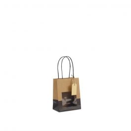 Presentpåsar med fönster och etikett 11,5+6,4x14,5 cm kraft/Svart (100 pcs) [FP-DPT112]