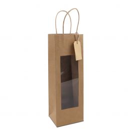 Presentpåsar med fönster och etikett 12+10x35 cm Kraft (100 pcs) [FP-DPT121]