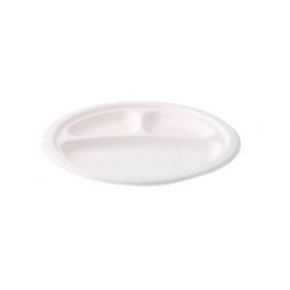 Menytavla av sockerrör Ø 22 cm, 3 fack, rund (500 st) [GB-DTW01465]