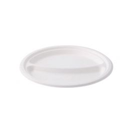 Menytavla av sockerrör Ø 22 cm, 2 fack, rund (500 st) [GB-DTW01471]