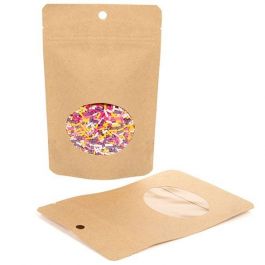 Stå upp påsar Kraft Komposterbar 10,2x6x15,2cm med oval Fönster | 57 gram (100 st) [ZBGEO2K]
