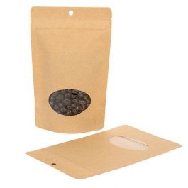 Stå upp påsar Kraft Komposterbar 13x7,9x20,6cm med oval Fönster | 113 gram (100 st) [ZBGEO3K]