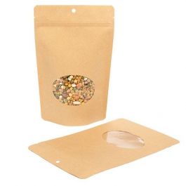Stå upp påsar Kraft Komposterbar 14,9x8,9x23,2cm med oval Fönster | 113 gram (100 st) [ZBGEO7K]