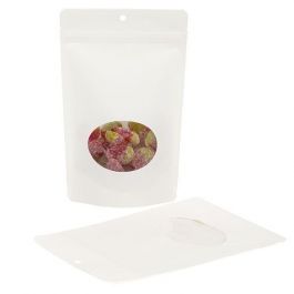Stå upp påsar Komposterbar Kraft Vit med oval Fönster 14,9x8,9x23,2cm | 312 gram (100 st) [ZBGEO7W]
