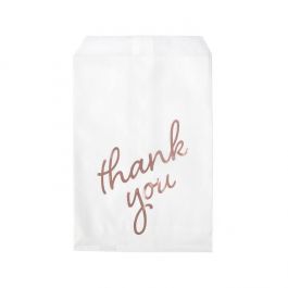 Papperspåsar vita med roséguld Tack 12,7x20,3 cm (100 st) [GPB58RT]