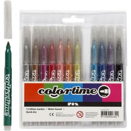 Colortime Glitter Marker, line width: 4.2 mm, asstd colours, 12pcs [HOB37371]