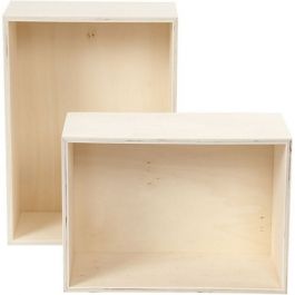 Storage Boxes, rectangle, H: 27+31 cm, W: 19.5+22.5 cm, plywood, 2pcs, depth 12.5 cm [HOB56160]