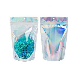 Stå upp påsar Transparent/Iridescent/Holographic 13x7,9x20,6cm Med hängande hål (25 st)[ZBGH3C]