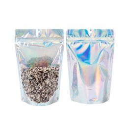 Stå upp påsar Transparent/holografisk 14,9x8,9x23,2cm Med hängande hål (25 st)[ZBGH7C]