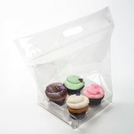 Plastkasse för 4 Cupcakes 36,8x17,8x28,6cm med Zip Stängning (100 st) [CZHB2O]