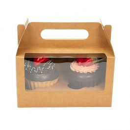 Dubbel Cupcake Handle Box Kraft Set 17,8x10,2x10,2cm (100 Sets) [CBS173K]