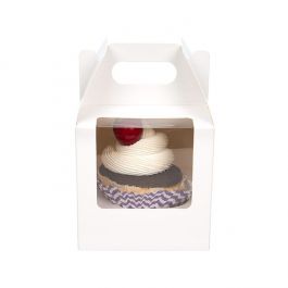 Lådor med handtag för enstaka muffins, vita 10,2x10,2x10,2cm (100 uppsättningar) [CBS57W]