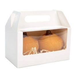 Lådan med handtag i vitt papper 17,8x10,2x10,2 cm med fönster (25 st) [WGWG173]