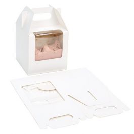 Box med handtag i vitt papper 10,2x10,2x10,2 cm med fönster (25 st) [WGWG57]