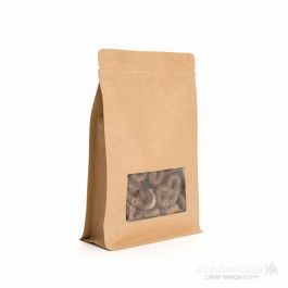 Stå upp påsar Kraft 12,7x7,6x20,3cm med Fönster (100 st) [SQMS7K]