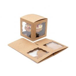 Kraft presentförpackningar bruna med 3 fönster 7,5x7,5x7,5cm (25 st) [WKRG345]