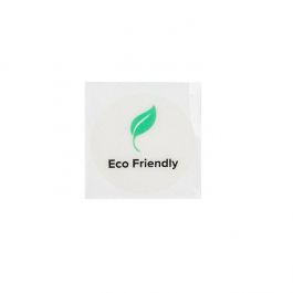 Klistermärken runda miljövänliga (klara med grönt blad och svart text) 2,5 cm (1 ark) [LS1ECO]