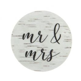 Klistermärken Runda Mr. & Mrs. (trä med grått tryck) 3,8 cm (1 ark) [LS1HBMM]