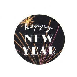 Klistermärken Runda Gott nytt år (Rund svart med vit text) 3,8 cm (1 ark) [LS1HHNY]