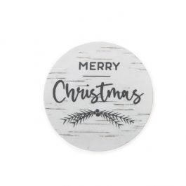 Klistermärken Round Merry Christmas (vit björk med grå text) 3,8 cm (1 ark) [LS1HMC]