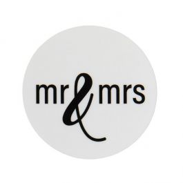 Klistermärken Rund Mr & Mrs (vit med svart text) 3,8 cm (1 ark) [LS1HMMW]