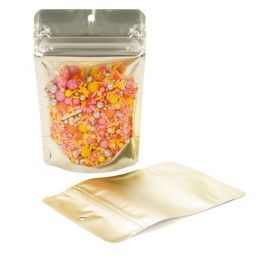 Stå upp påsar Transparent/Mat Guld 10,2x6x15,2cm | 57 gram (100 st) [ZBGMG2]