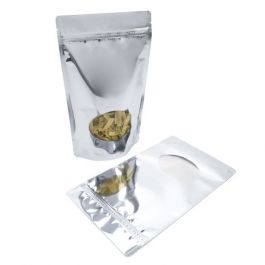 Stå upp påsar Silver med oval Fönster 17,1x8,9x28,6cm | 340 gram (100 st) [ZBGMO4S]