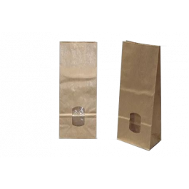 Cellofanpåsar med botten Kraft Brun 8x5x24cm 70 g/m² fodrad med 30my OPP Folie och Klar Fönster | 200-250 gram (100 st) [PAB814]