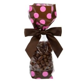 Tryckta Påsar Brun med Rosa Pricka 5,1x4,8x24,1cm med Sidoinvik (100 st) [G1BP]