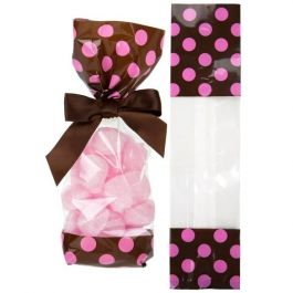 Tryckta Påsar Brun med Rosa Pricka 6,7x4,8x27,3cm med Sidoinvik (100 st) [G2BP]