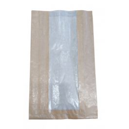 Papperspåsar med sidofållor och fönster av glasfiber 20+7x34,5 cm (100 st) [PZKP273]