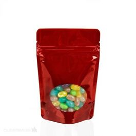 Stå upp påsar Röd med oval Fönster 13x7x20,5cm | 113 gram (100 st) [ZBGO3R]