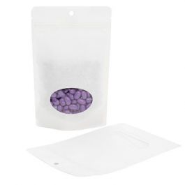 Stå upp påsar White Kraft Komposterbar 13x7.9x20.6cm med ovalt fönster | 113 gram (100 st) [ZBGEO3W]