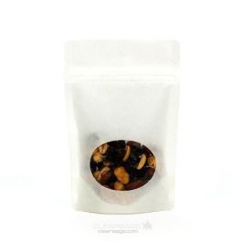 Stå upp påsar Kraft Vit med oval Fönster 7,9x5,1x13cm | 28 gram (100 st) [ZBGO1WK]