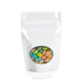 Stå upp påsar Vit med oval Fönster 10x6x15cm | 57 gram (100 st) [ZBGMO2W]