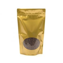Stå upp påsar Guld med oval Fönster 17x9x28,5cm | 340 gram (100 st) [ZBGO4G]