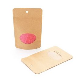 Stå upp påsar Kraft med ovalt fönster 8x5x13cm | 28 gram med runt hängande hål (100 st) [ZBGO1KH]