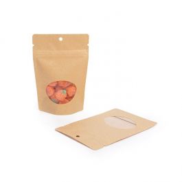 Stå upp påsar Kraft med ovalt fönster 10x6x15cm | 57 gram med runt hängande hål (100 st) [ZBGO2KH]