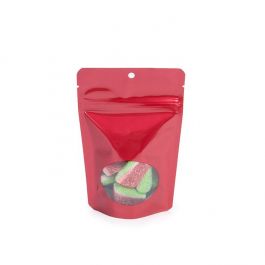 Stå upp påsar Röd med ovalt fönster 10,2x6x15,2cm med hängande hål (100 st) [ZBGO2RH]
