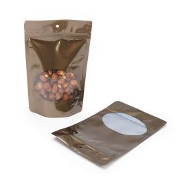 Stå upp påsar Brons med ovalt fönster 13x7x20.5cm | 113 gram Med hängande hål (100 st) [ZBGO3BZH]
