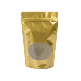 Stå upp påsar Guld med oval Fönster 15x9x23,2cm | 312 gram (100 st) [ZBGO7G]