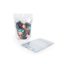 Stå upp påsar med vit baksida 12 x 7,5 x 18,5 cm med upphängningshål (100 st) [ZBGW46H]