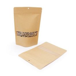 Stå upp påsar Kraft 15x9x23cm med fönster med hängande hål (100 st) [ZBGW7KH]