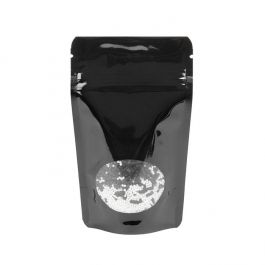 Stå upp påsar Svart med oval Fönster 8x5x13cm | 28 gram (100 st) [ZBGO1B]