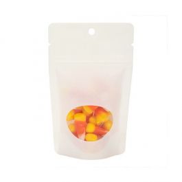 White Kraft Stå upp påsar Bag 8 x 5 x 13 cm med ovalt fönster + hängande hål (100 st) [ZBGO1WKH]