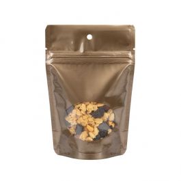 Stå upp påsar Brons med ovalt fönster 10x6x15cm med upphängningshål (100 st) [ZBGO2BZH]