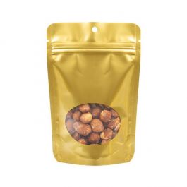 Stå upp påsar Guld med ovalt fönster 10,2x6x15,2cm med hängande hål (100 st) [ZBGO2GH]