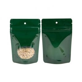 Stå upp påsar Grön med ovalt fönster 10,2x6x15,2cm med hängande hål (100 st) [ZBGO2HGH]