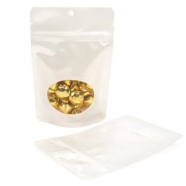 Stå upp påsar Pearl White med ovalt fönster 10.2x6x15.2cm med hängande hål (100 st) [ZBGO2PH]