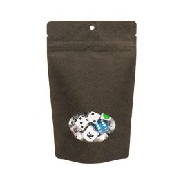 Stå upp påsar Kraft Svart med ovalt fönster 13x8x20.5cm med hängande hål | 113 gram (100 st) [ZBGO3BKH]